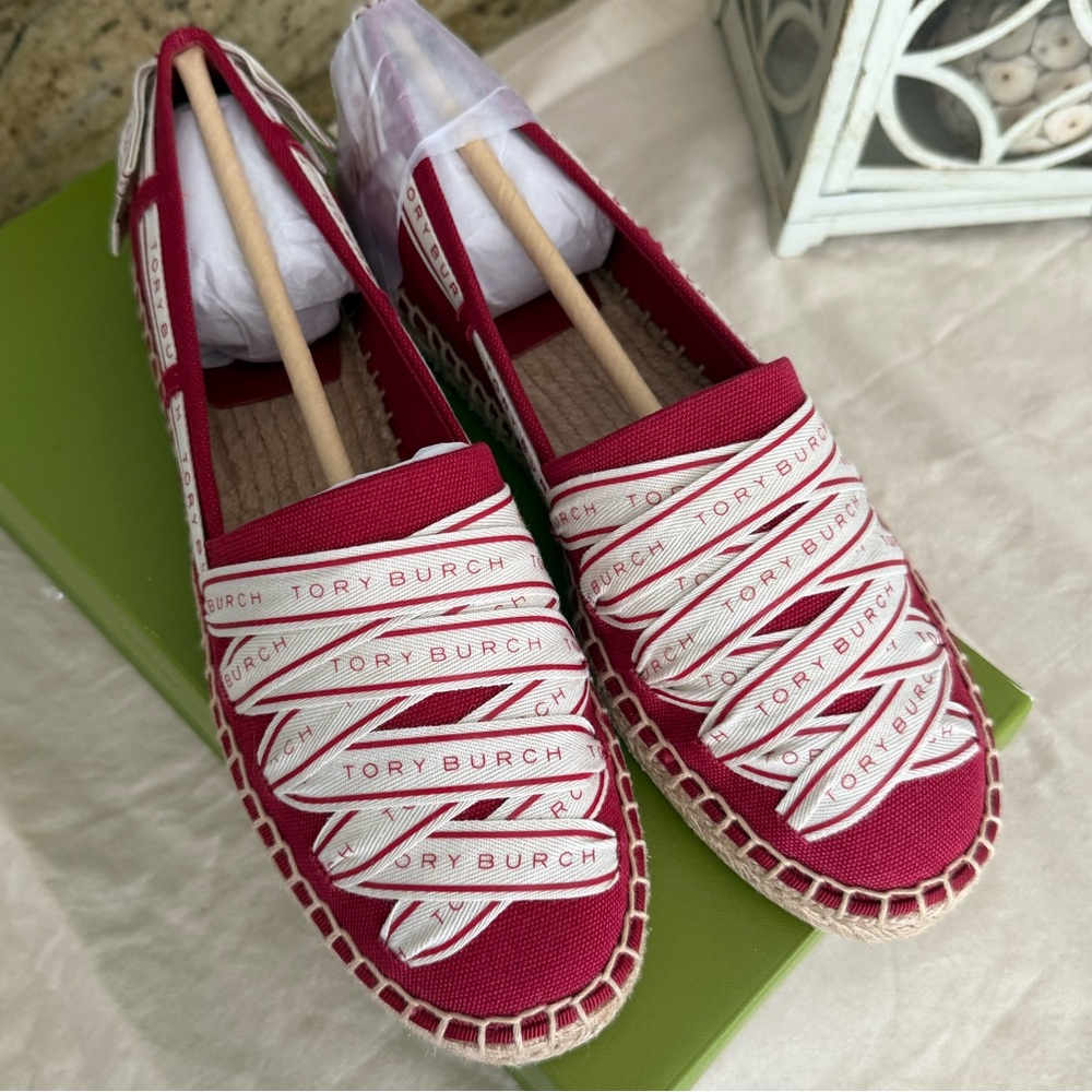 New TORY BURCH RIBBON ESPADRILLE OLONA IT - CANVAS  TORY RED/NEW CREAM - Picture 4 of 6